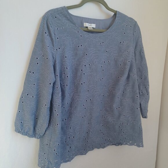 CJ Banks Top Blue Cotton Eyelet Lace Popover Womens 1X - Picture 10 of 13